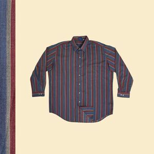 Vintage 90s striped shirt, size 2XLT Bristol Blues burgundy/green long sleeve